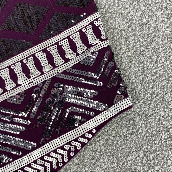 Express Geometric Diamond Print Sequin Bodycon Mini Skirt Purple Black XS - Picture 5 of 8